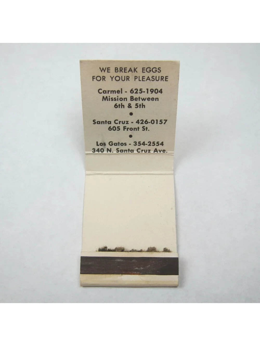 4 Matchbook Covers Consuelo's The Round Table The Broken Egg Jim & Jo's Foods CA